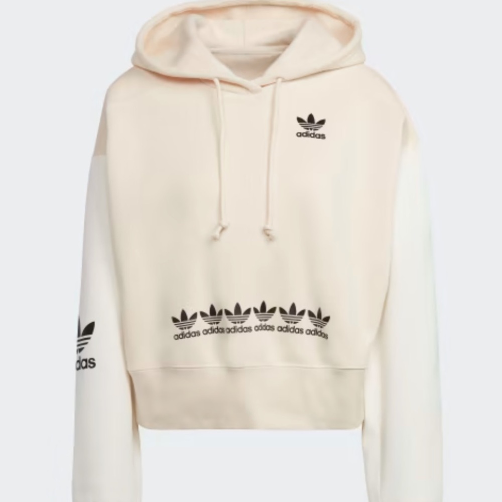 Adidas Women's Logo Play Cream & White Cropped Hoodie Large - Picture 2 of 7